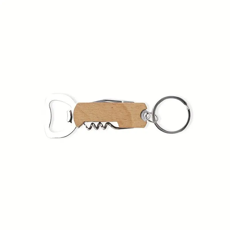 Personalized Wooden Bottle Opener - Custom Engraved Name & Text, Durable Wood Handle Keychain with Stainless Steel Ring, Bar Utensil & Kitchen Tool, Groomsmen Wedding Gifts, Father's Day Favors (No Power Needed, Includes Bar Spoon), Natural Wood