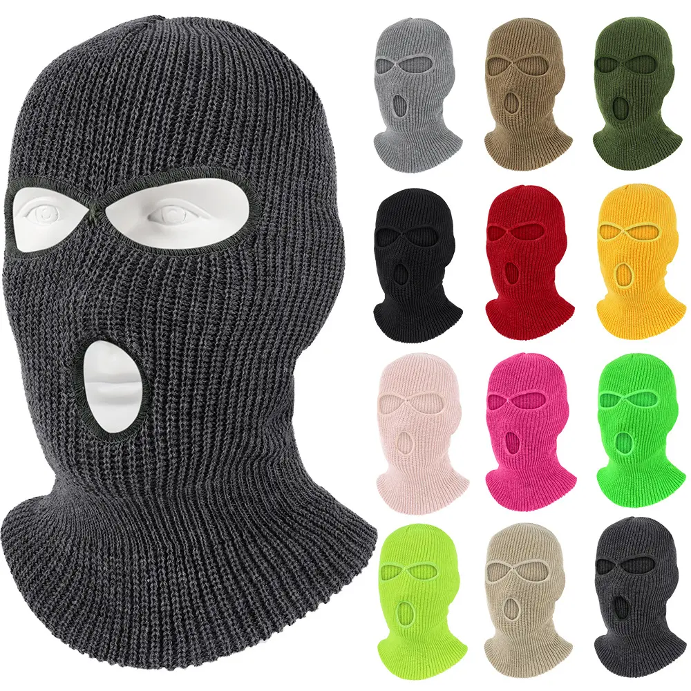 Double Layer Knitted Balaclava, Unisex 3-Hole Warm Winter Ski Mask for Outdoor Sports, Cycling & Hiking, Knitted Fabric, Cycling/Skiing, Three-Hole Cut