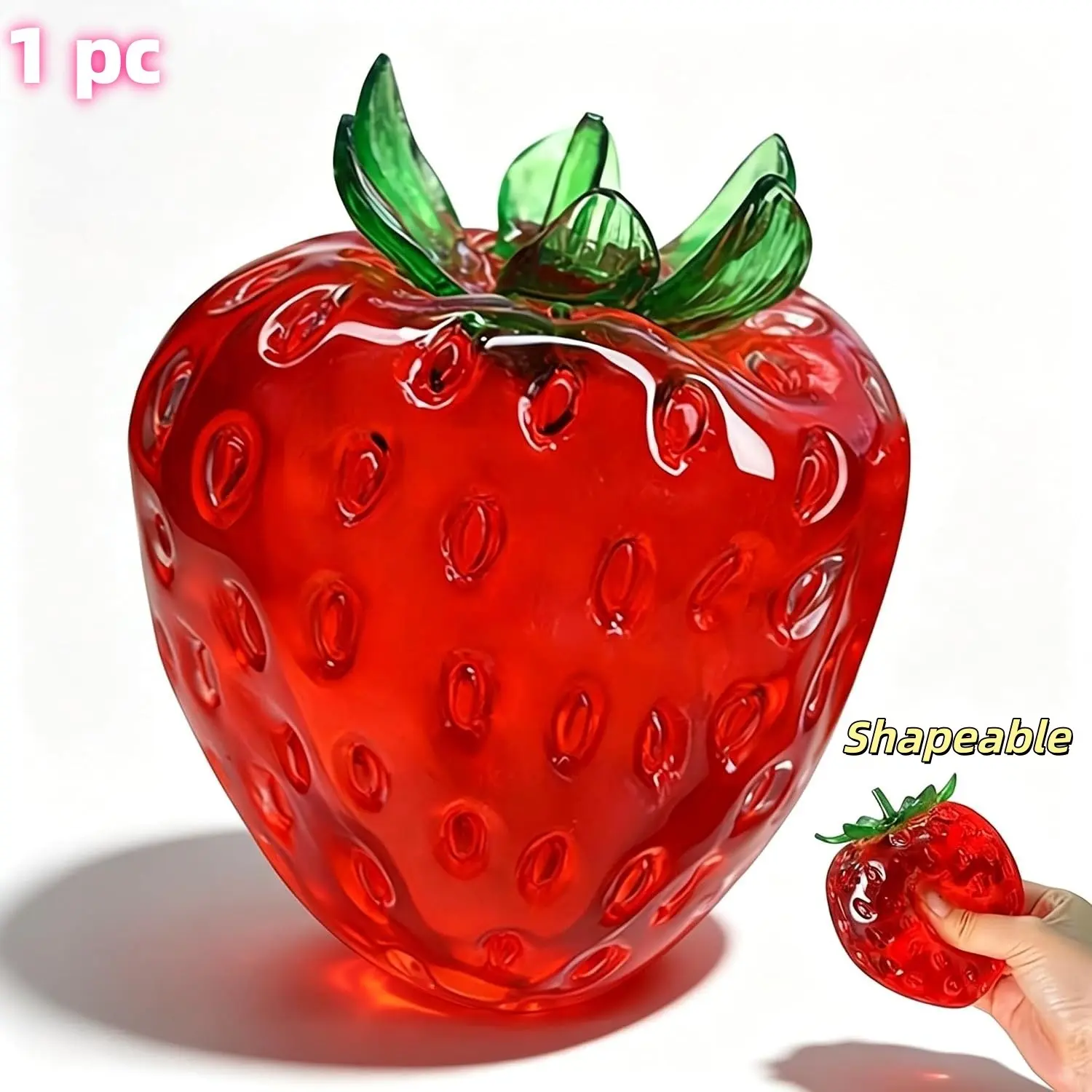 Handmade Transparent Strawberry Squishy Toy, Coconut Oil Stress Ball, Asmr Relaxation Toy, Unisex Fruit Sensory Desk Decor, Anxiety Relief Gift, Squishy Stress Balls