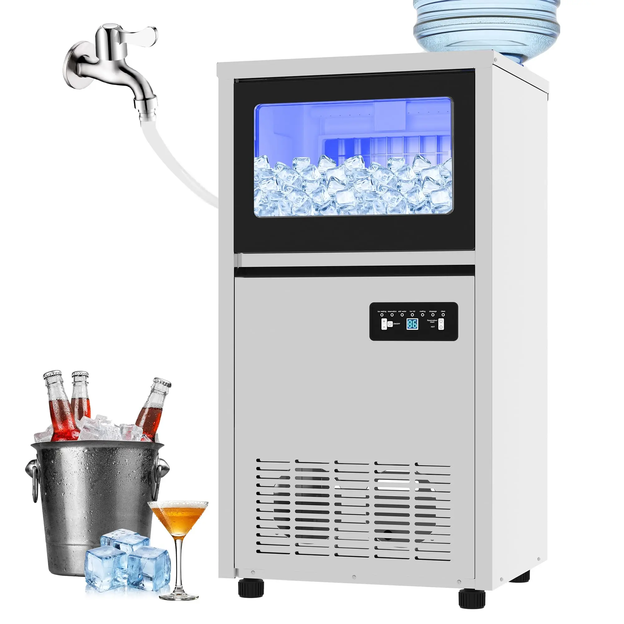 Commercial Ice Maker Machine, 130lbs/24h Heavy Duty Ice Maker for Home Bar Restaurant, Under Counter with 36lbs Storage, Self Cleaning, ETL Certified, Adjustable Ice Thickness