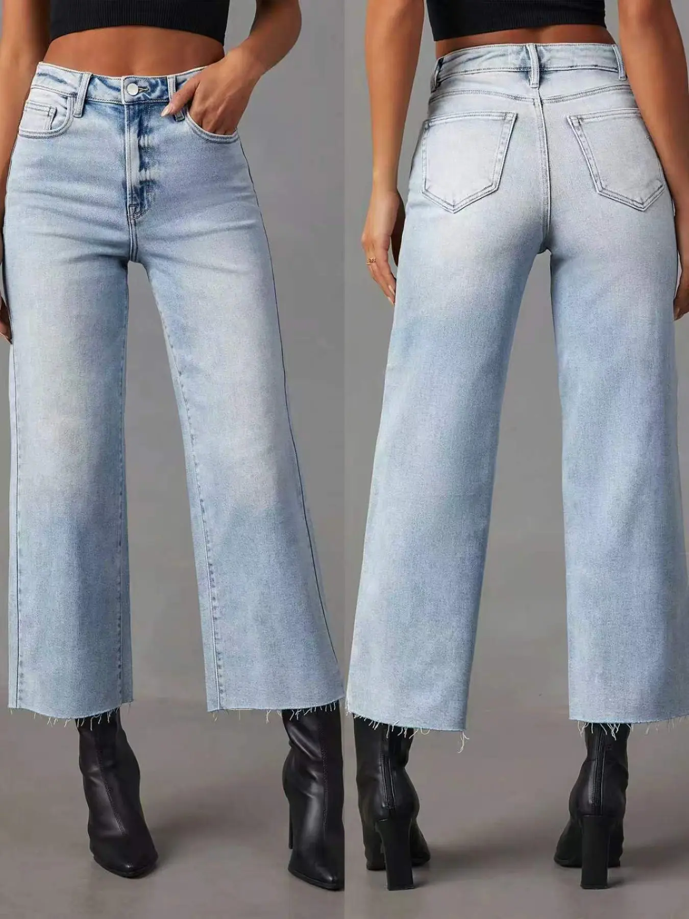 Women's Straight Leg Jeans, Elastic Fabric, Mid Waist, Tummy Control, Daily Commute Wear, Comfortable and Stylish Denim Jeans