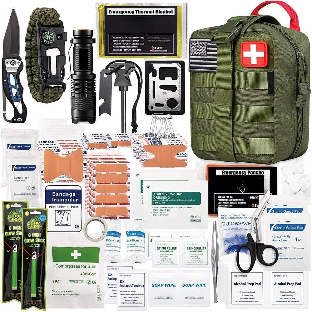 250 Pieces Survival First Aid Kit IFAK EMT Molle Pouch Survival Kit Outdoor Gear Emergency Kits Trauma Bag  Camping Boat Hunting Hiking Home Car Earthquake and Adventures