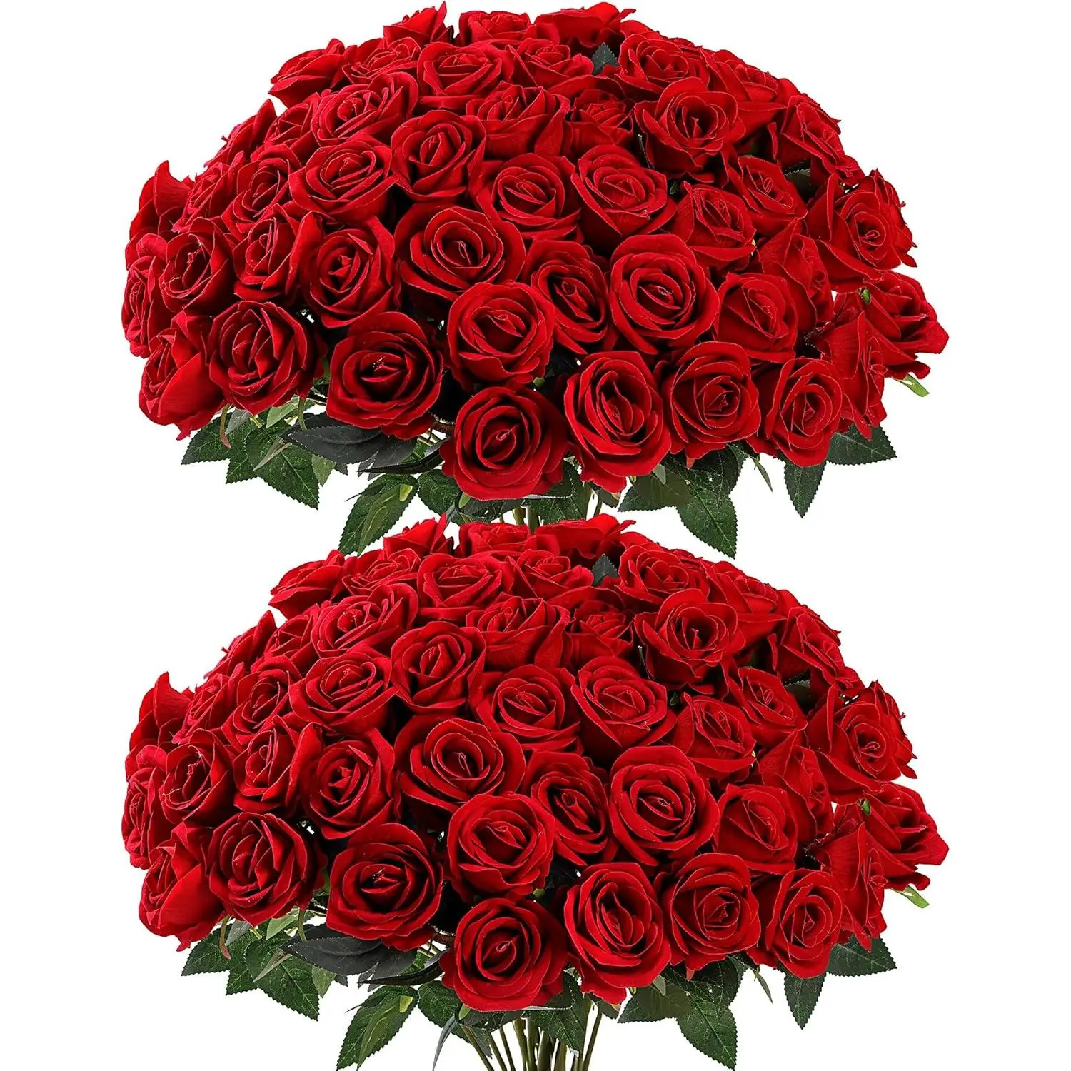 48 Pieces Artificial Roses, Velvet Silk Fake Roses with Stems Bulk Pack, Realistic Faux Flowers for Wedding Bridal Bouquets, Table Centerpieces, Valentine's Day, DIY Home & Party Decorations