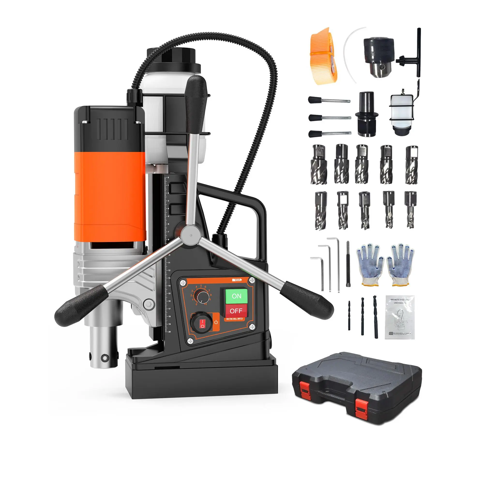 Heavy Duty 1750W Magnetic Drill Press – 2'' Boring Diameter, 810 RPM Adjustable Speed, Portable Mag Drill with Precision Scale and Ergonomic Handle for Metalworking and Home Improvement – Standard Model