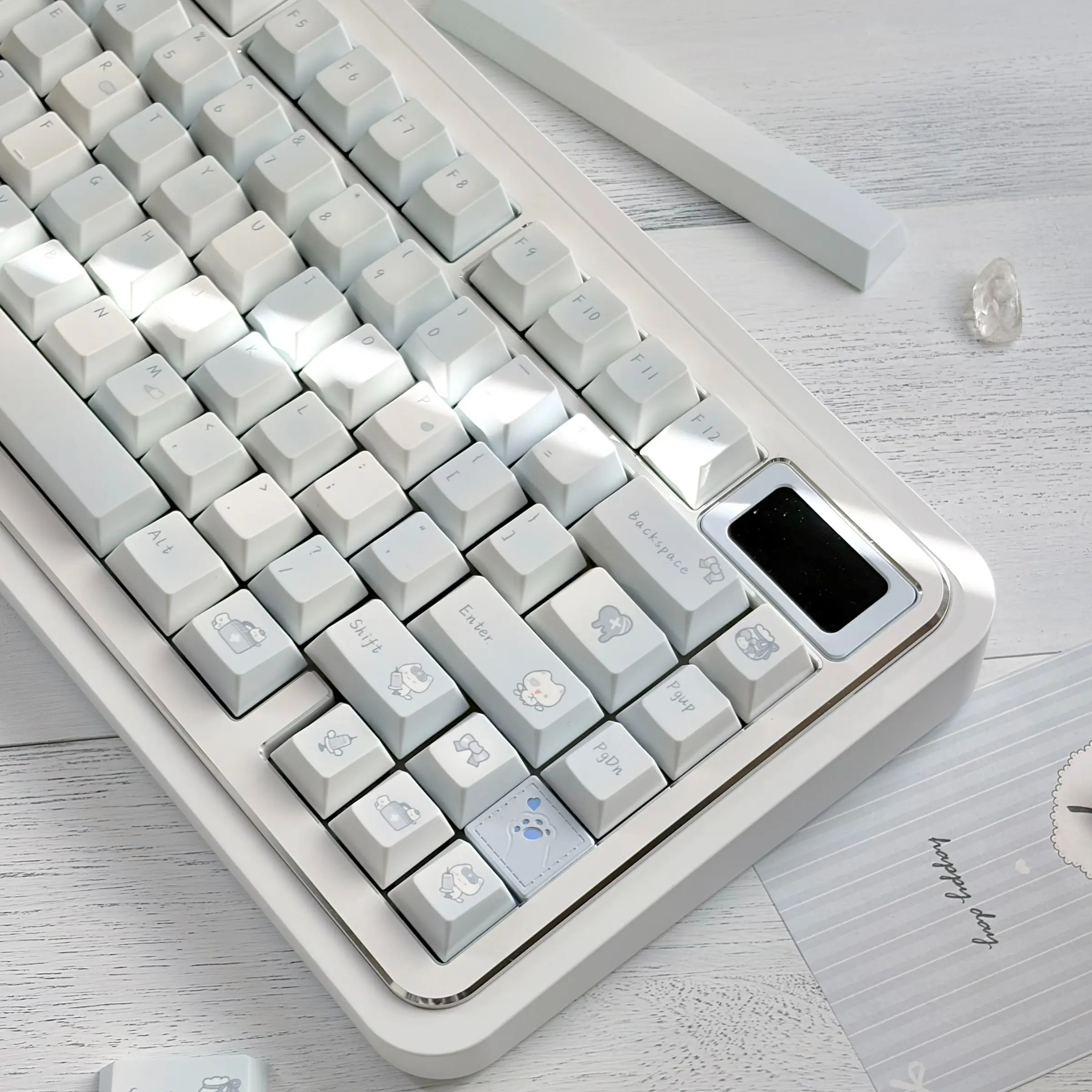 Meow Meow Clinic Keycaps Cute Cat Nurse Theme - Cream White Blue PBT Dye-Sublimation Keycap Set, Cherry Profile, 143 Keys for 60% 65% 75% 96% 100% Cherry MX Mechanical Keyboard
