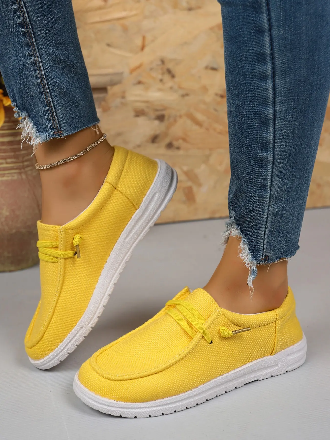 New Large Size Solid Canvas Design Fall Winter Breathable Women's Shoes, One-Step Slip-On Lightweight Casual Shoes for Daily Wear Walking Shoes, Footwear