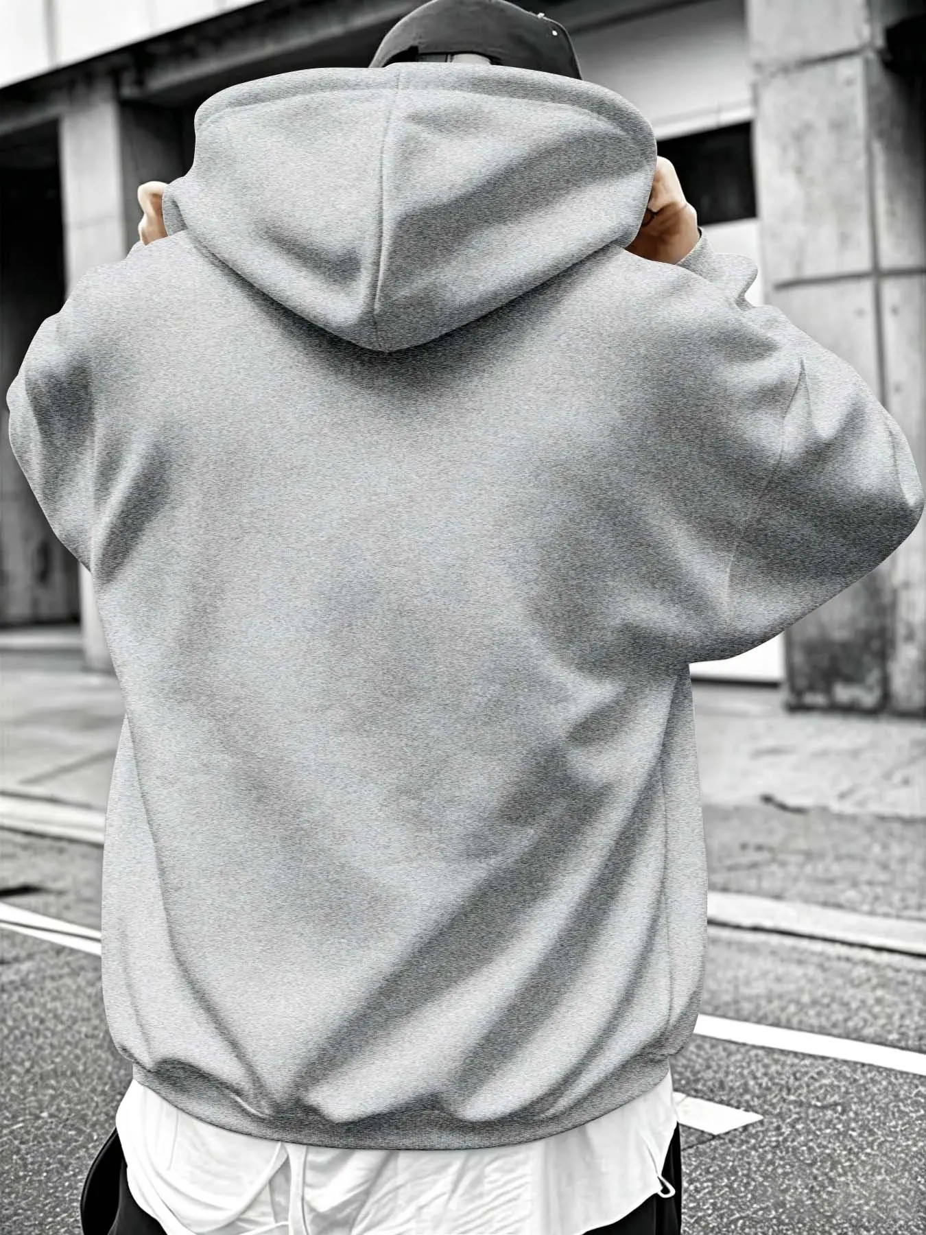 Men's Casual Solid Color Hoodie, Regular Fit Streetwear, Drawstring Pockets, Long Sleeve, Fall & Winter, Geometric Pattern
