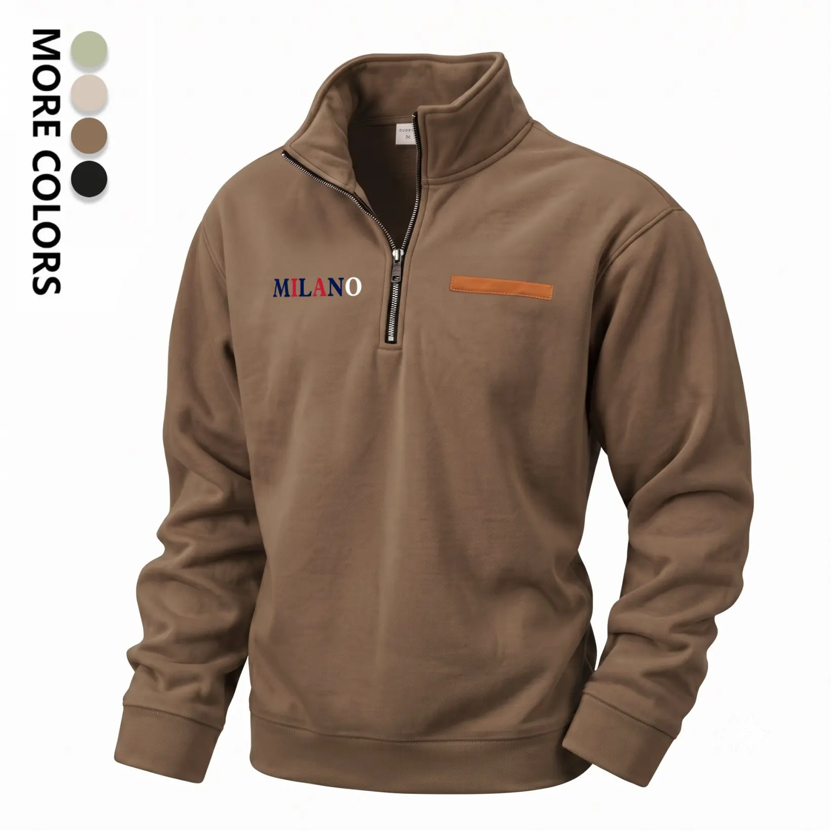 Men's Quarter Zip Stand Collar Sweatshirt with Milano Letter Print, Soft Fleece Lined Pullover Jacket, Casual Athletic Long Sleeve Top for Winter Daily Wear, Outdoor Sports and Athleisure Style