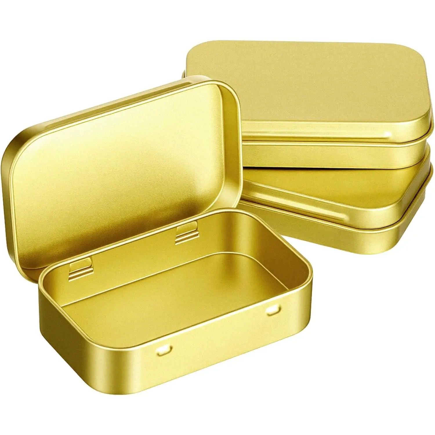 3 Pack Metal Rectangular Empty Hinged Tins 3.75 x 2.45 x 0.8 Inch Box Containers with  Mini Portable Box Small Storage Kit,  Organizer ()
