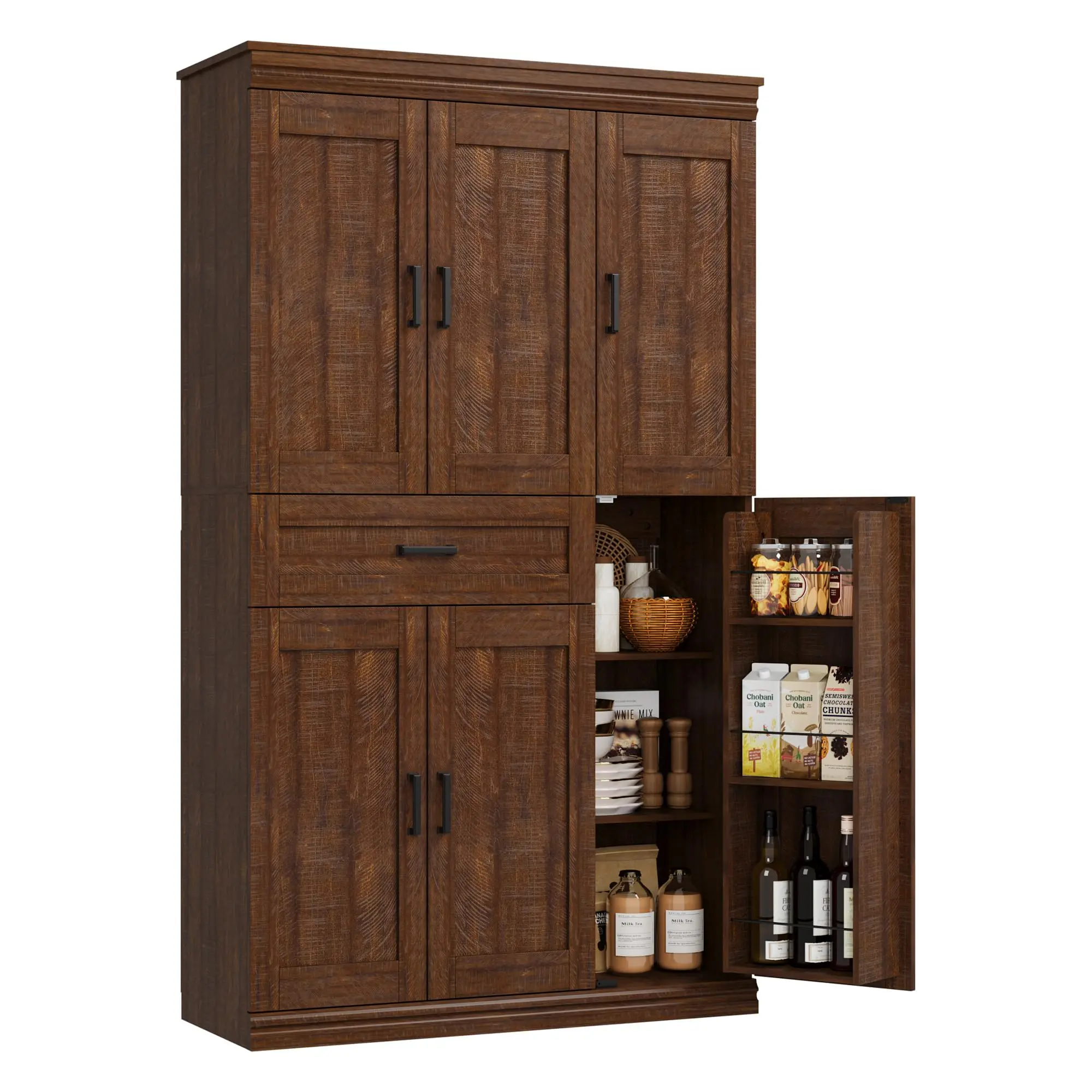 Spacious Tall Freestanding Kitchen Pantry Cabinet – 70" Storage Cupboard with Doors, Shelves & Large Drawer – Modern Buffet Hutch for Dining Room, Snack or Appliance Garage, Space-Saving Organizer