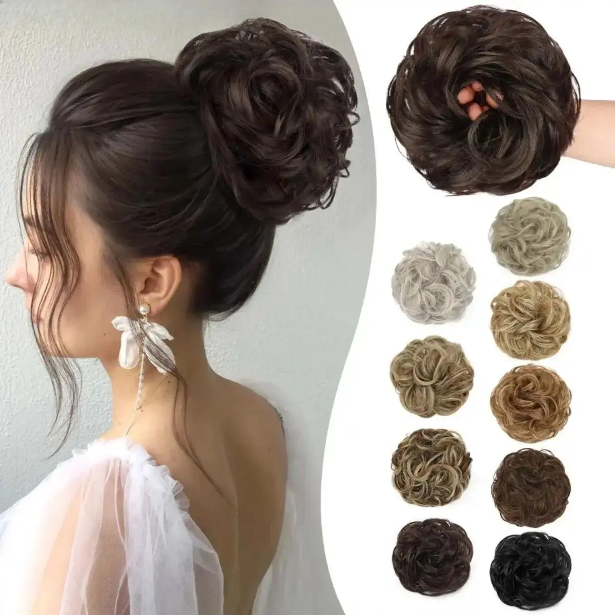 Women's Curly Wavy Synthetic Messy Bun Hair Piece Scrunchie - Stretch Elastic Band, Volumizing Updo Extension, Natural-Looking Styling Tool for Daily, Wedding Use (Sports Headband Accessory), Volumizing Piece, Wedding Party
