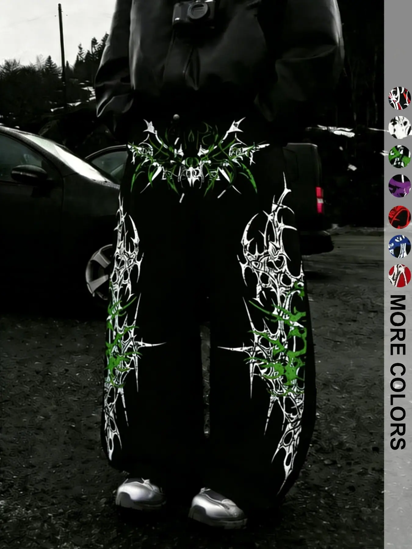Dark Gothic Thorn Pattern Sweatpants, Spider Gothic Font Print, Loose-Fit Drawstring Casual Pants, All Seasons French Terry Streetwear Clothing
