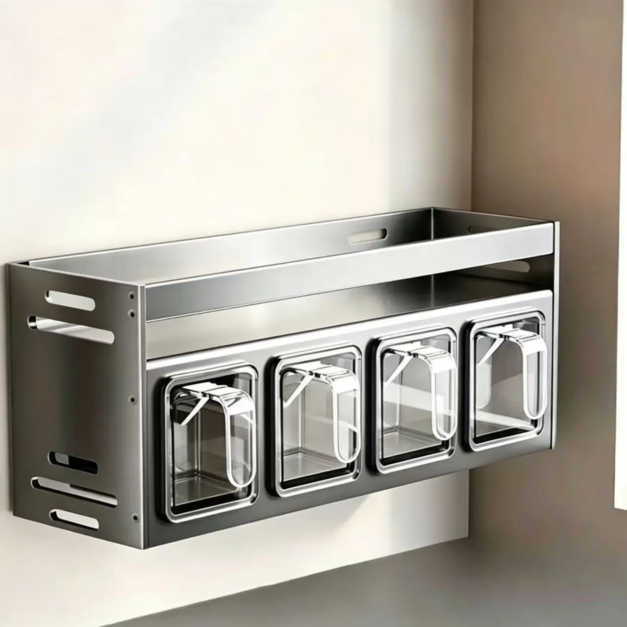 Kitchen seasoning box storage rack, Home, no need for drilling, wall-mounted multi-functional Spices Organizer seasoning jars and bottles, Seasoning Containers, seasoning combination set storage rack, Kitchenware, Kitchen Gadgets, Aluminum