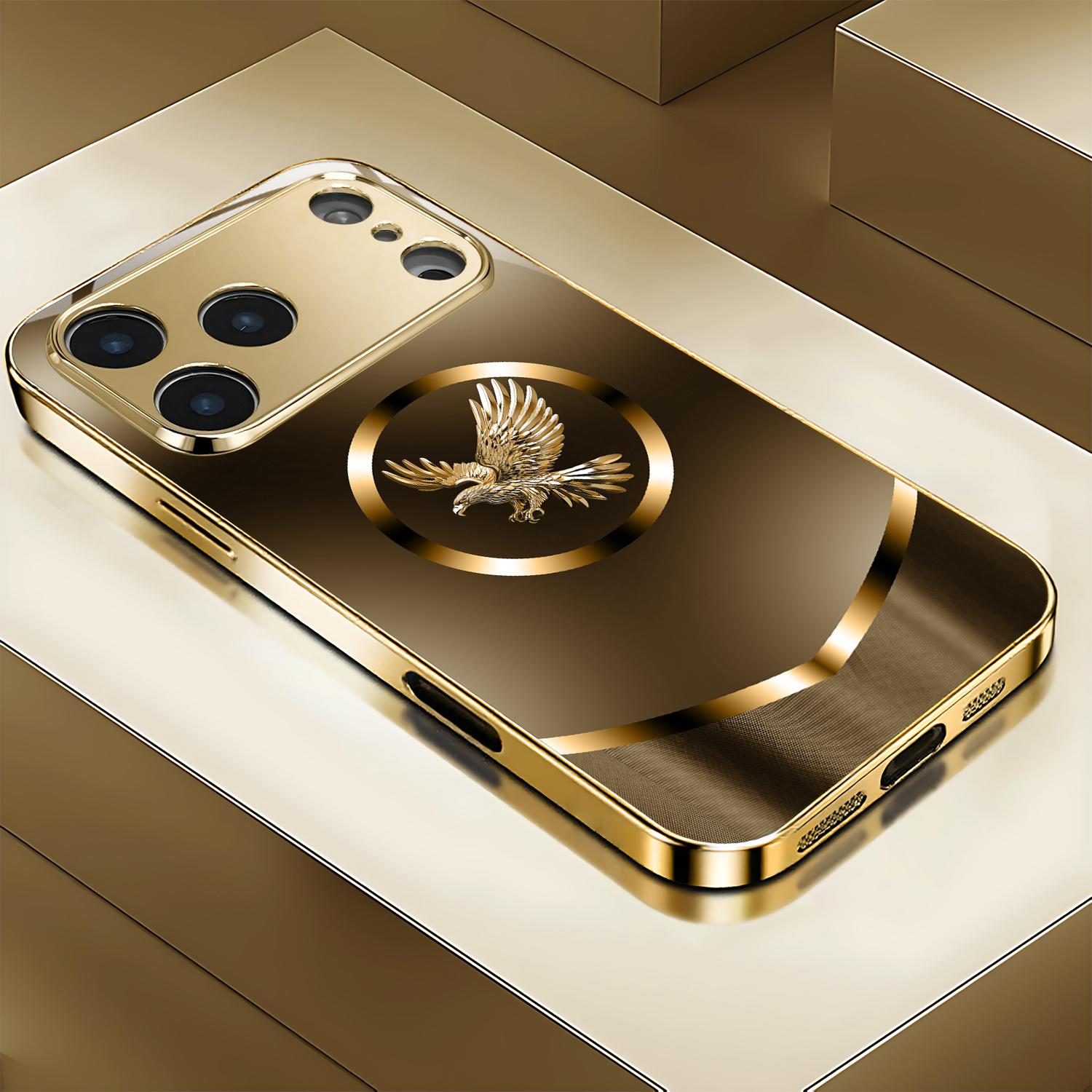 Creative high-end business eagle pattern electroplated gold new phone case, suitable for iPhone 17 16 15 14 13 12 11 pro max phone protection cover