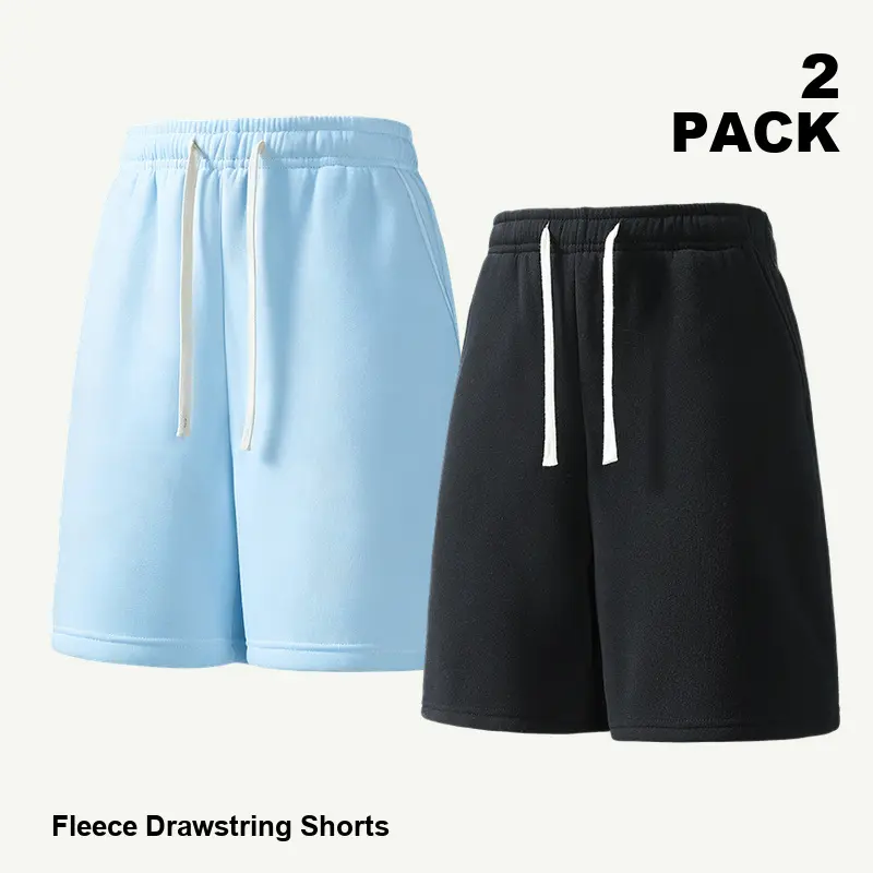 Men's 2-Pack Plain Knit Lounge Sweatshorts, Casual Relaxed Fit with Drawstring Waist and Side Pockets for Summer Vacation, Menswear, Elastic Waist, Dk Gray + Black