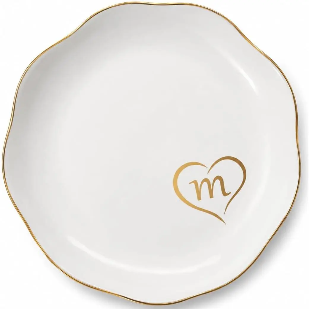 Initial Ceramic  Dish for Women, Monogram Ring Dish Trinket Tray with  Box, Personalized  Holder for Rings Earrings Necklaces, Birthday Mother’s Day Bridesmaid  (m)