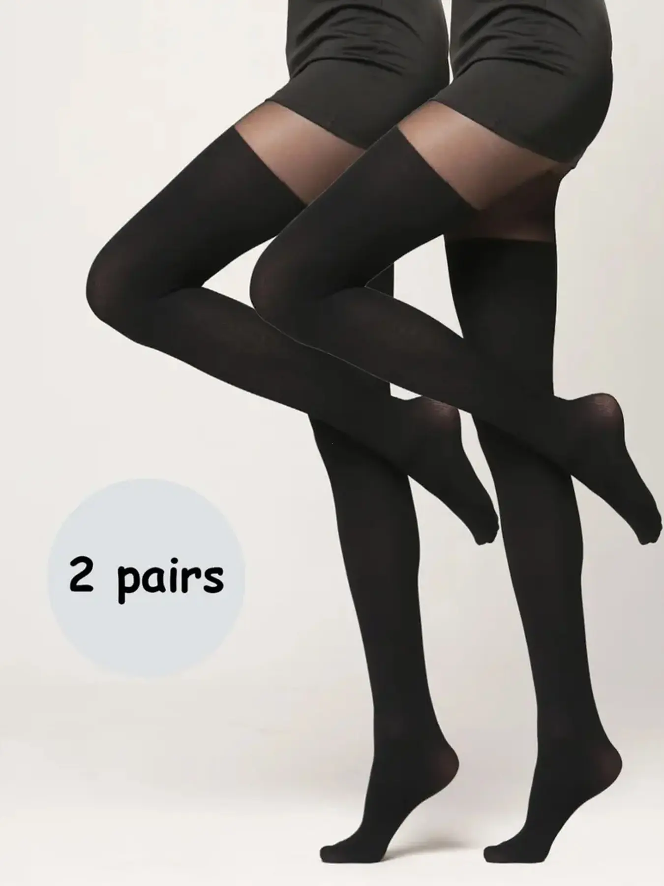 2 Pairs High Waist Sheer Heart Pattern Stockings, Fitted Gothic Tights, Non-Transparent Knit Pantyhose, Casual Long Socks