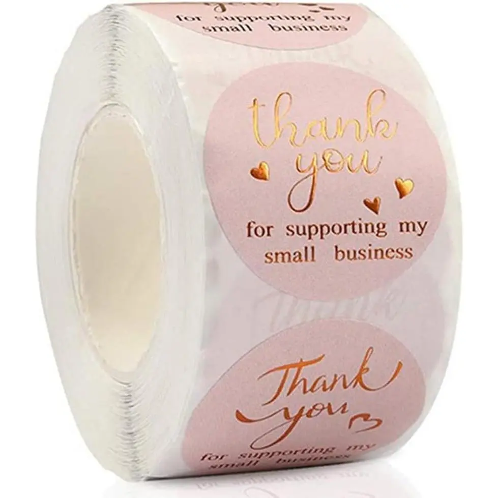 500 count Thank You Stickers, 1.5 Inch Thank You for Supporting My Small Business Stickers for Greeting Cards Flower Bouquets Self-Adhesive Labels Small Business Packaging Supplies Wraps ()