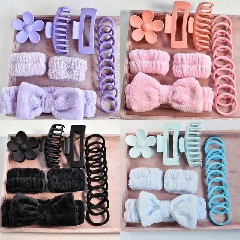 16Pcs Bow Hair Accessories Set for Women - Sporty Headbands, Wristbands, Seamless Scrunchies, Matte Claw Clips, Rubber Bands, Elastics for Sports, Skincare (Bag Accessories Cleaning & Care), Accessories For Women