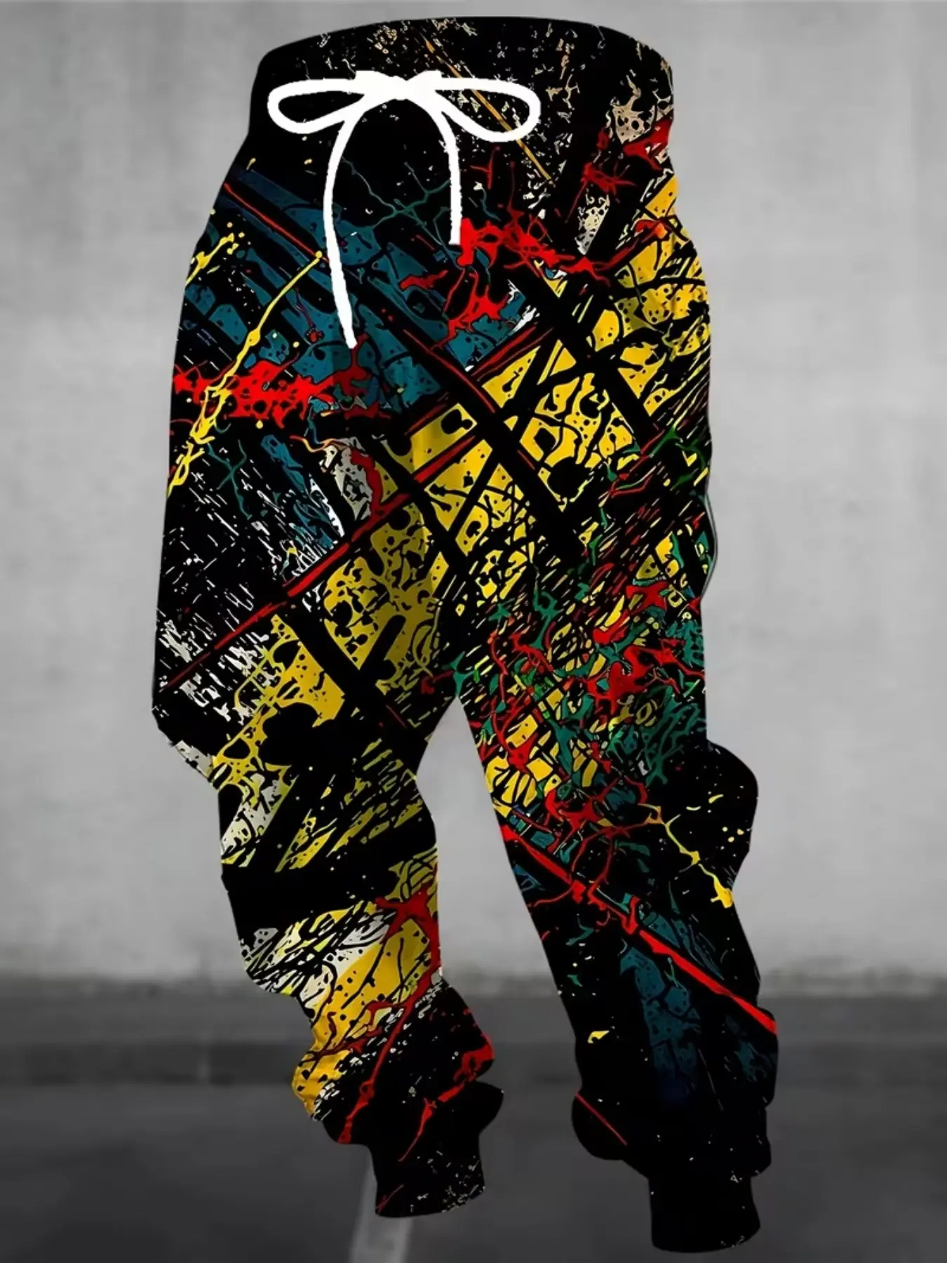 Men's Fashion 3D Abstract Graffiti Print Sweatpants, Slim-Fitting with Drawstring and Pockets, Casual All-Season Long Pants