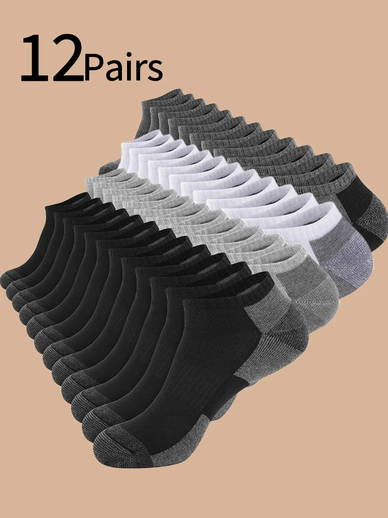12 Pairs Unisex Boat Socks, Breathable Soft Non-Slip Low-Cut Socks, Sporty Plain Surface, Durable Shock-Absorbing Running Socks, Athletic Socks