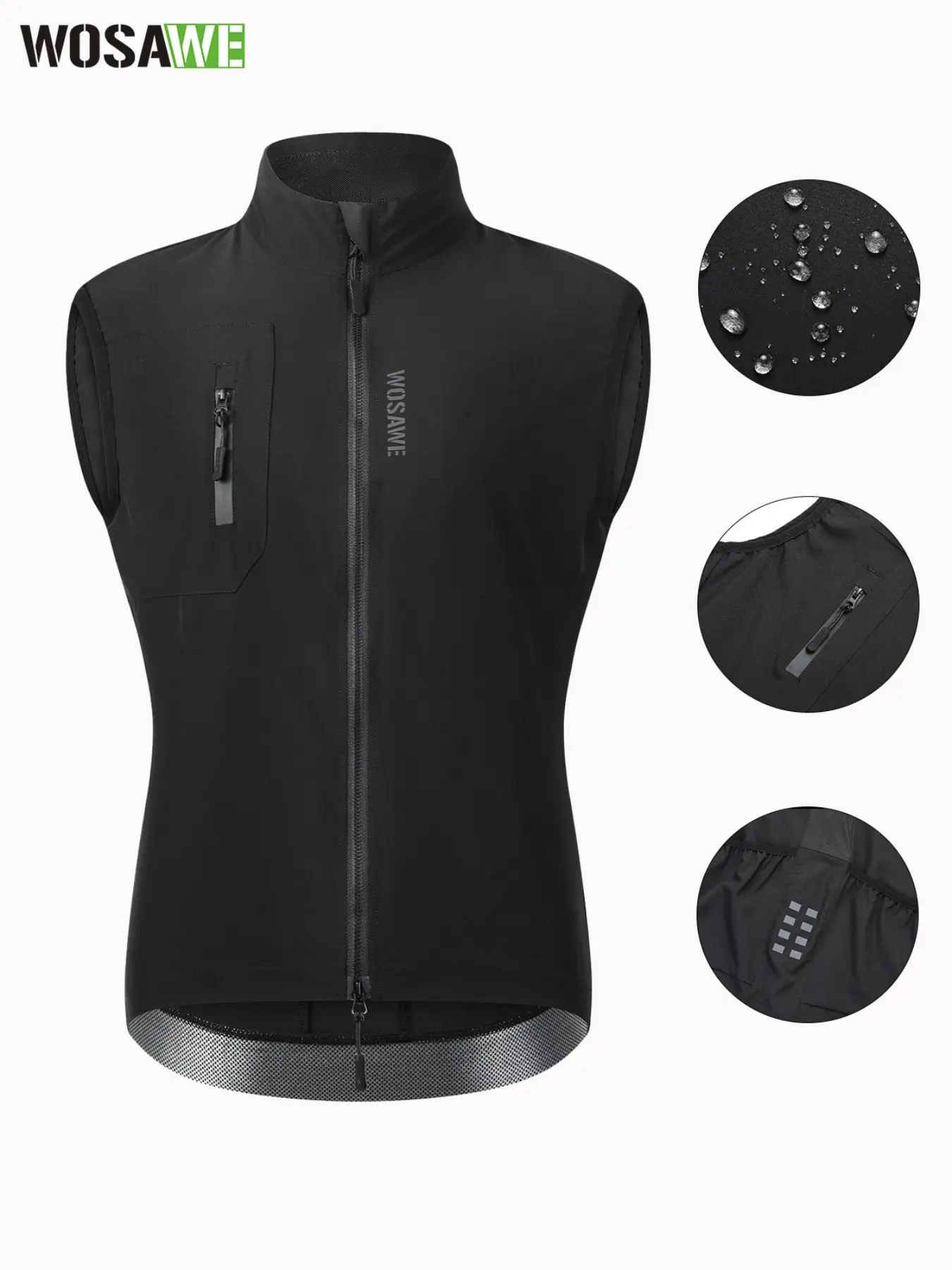 WOSAWE Men's Lightweight Cycling Jacket - Water-Repellent & Breathable Mesh with Reflective Safety & Zipper Pockets