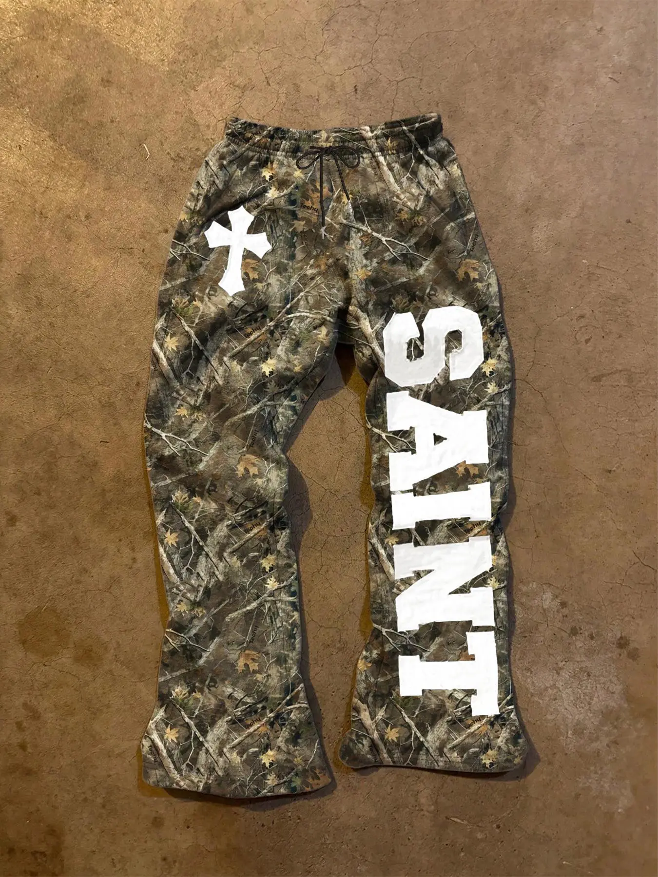 Unisex Street Style Saint Print Camo Pants, Fitted Long Trousers for All Seasons, Casual Daily Wear, Y2K Fashion, Men's Gift, Camouflage Print Pants, Casual Streetwear Trousers, Casual Fashion Bottoms, Streetwear Clothing