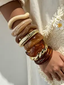 8-Piece Women's Fashion Bracelets Set, Elegant Chunky Acrylic Open Cuff, Cuff Chunky Bangles Set, Casual All-Season Accessory, Perfect for Parties and Daily Wear