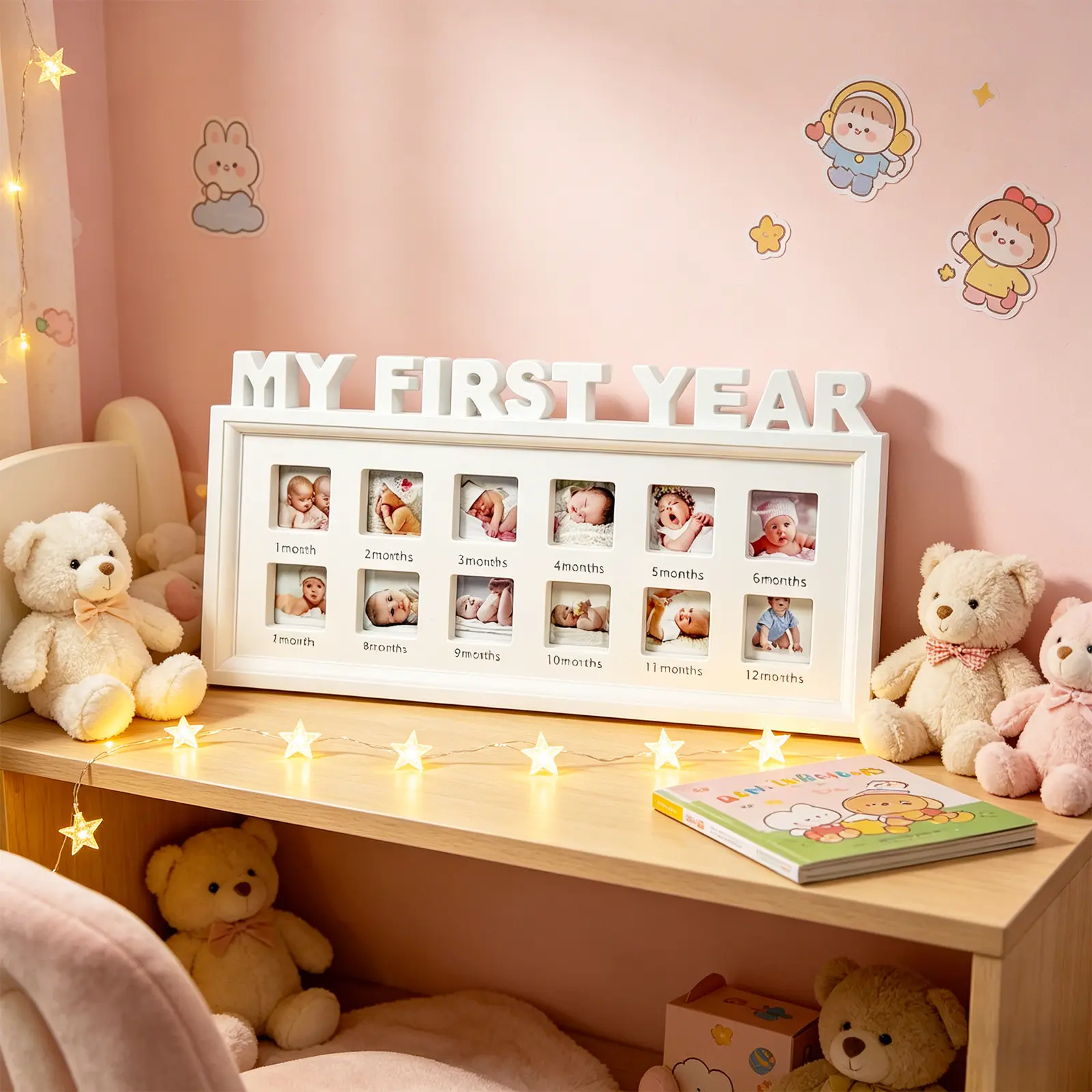 Cochildor Baby Newborn Infant Photo Frame, 0-12 Months Growth Milestone Commemorative Photo Frame, First-Year Baby Souvenir, Kids Growing Memory Gift, Baby Shower sohochic