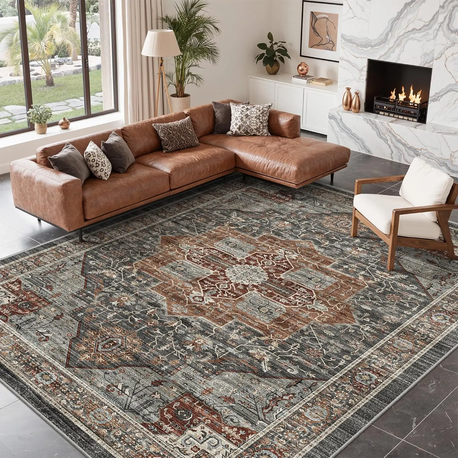 ComiComi Luxury Vintage Medieval Aesthetic Area Rugs For Living Room,Machine Washable, Water&Stain-Resistant, TPR With Non-Slip Backing, Hallway Runner Rugs for Bedroom, Kitchen, Perfect For Pets&Kids, Home Decoration, Decor Item,Dark Gery Rug