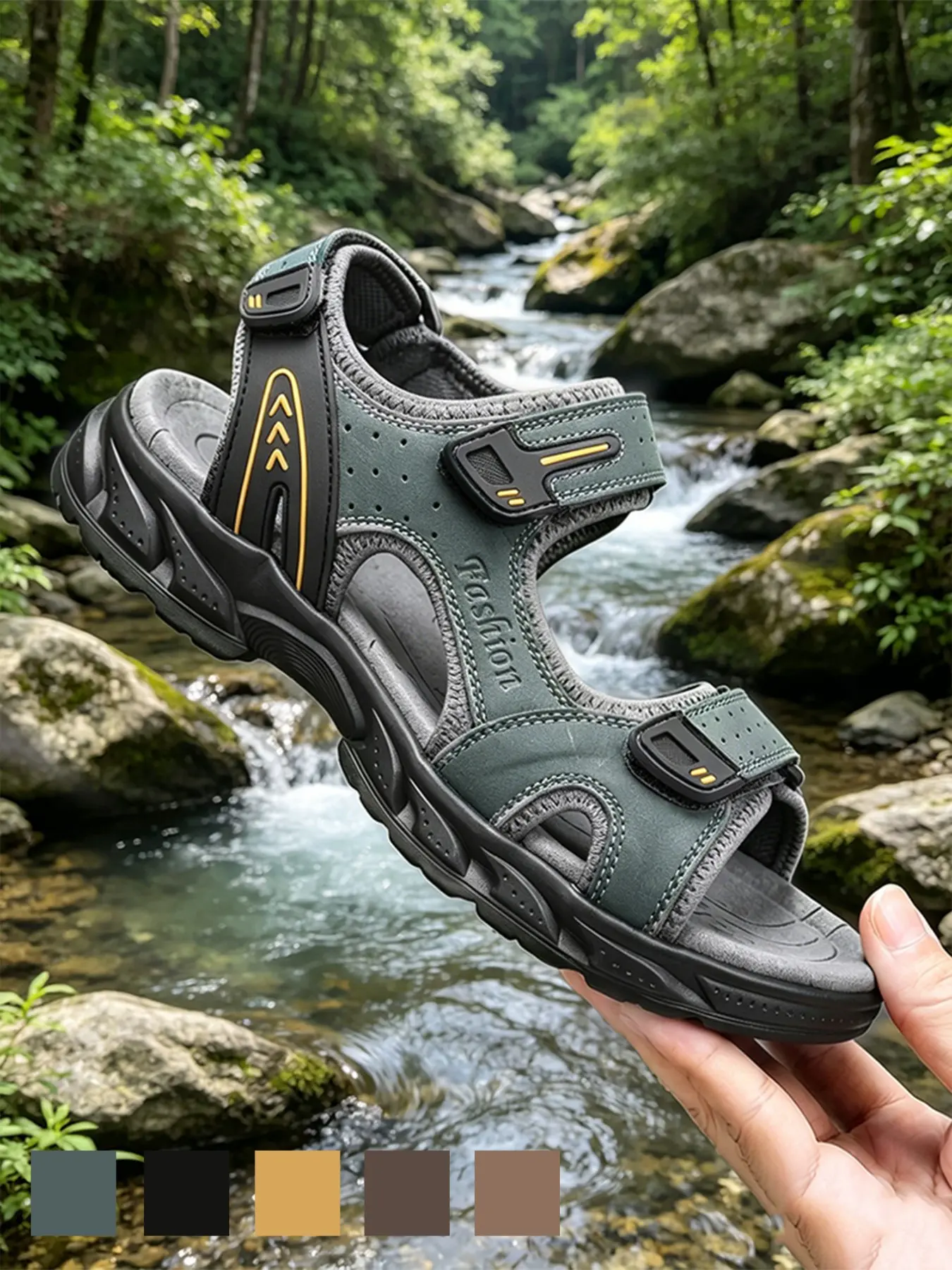 Men's Athletic Sandals, Outdoor Walking Sandals, Non-Slip Wide Width Breathable Triple Straps Open Toe Flat Hiking Trail Sandals Cowhide Leather for Hiking Beach Big Size 9.5-11.5