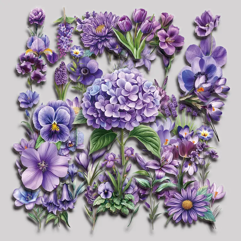 50PCS Purple Floral Aesthetic Vinyl Stickers Pack for Laptop Water Bottle Phone Case Skateboard Journal Scrapbook DIY Decoration