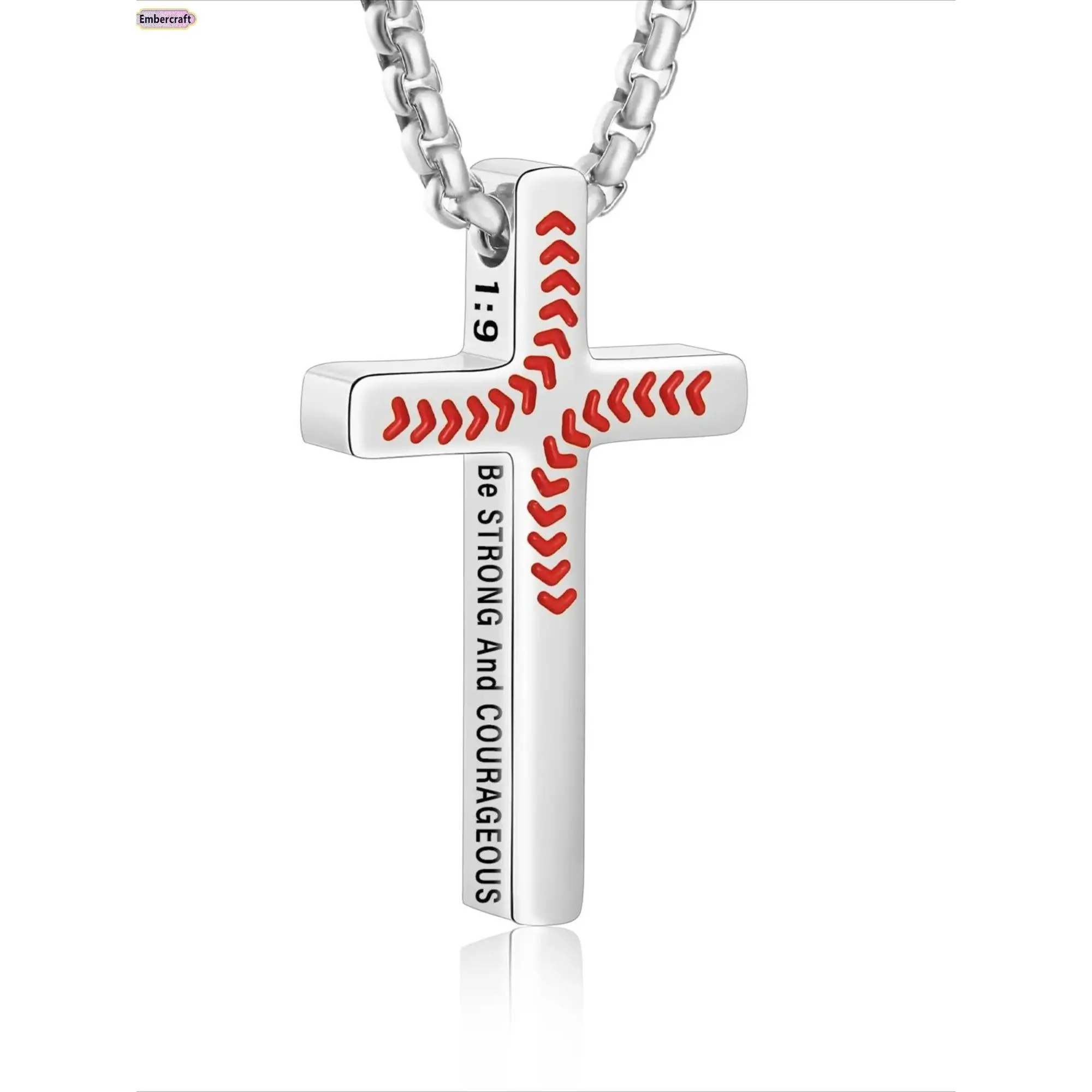 Baseball Cross Pendant Necklace for Men and Boys, Sturdy Polished Stainless Steel Spiritual Jewelry with Engraved Bible Verse, Christian Birthday Gift, Sturdy Cross Pendant, Crucifix Necklaces, Chains Necklace, Accessory Necklace
