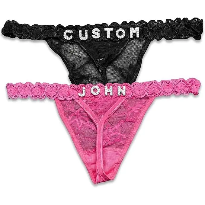 2-Pack Personalized Thongs with Rhinestone Letters - Custom Name, DIY Gold Shiny Hand-Sewn Letters, Custom Fashion Logo, Soft Fabric, Strong & Non-Falling Off (Party Gift), Free Size adult love note