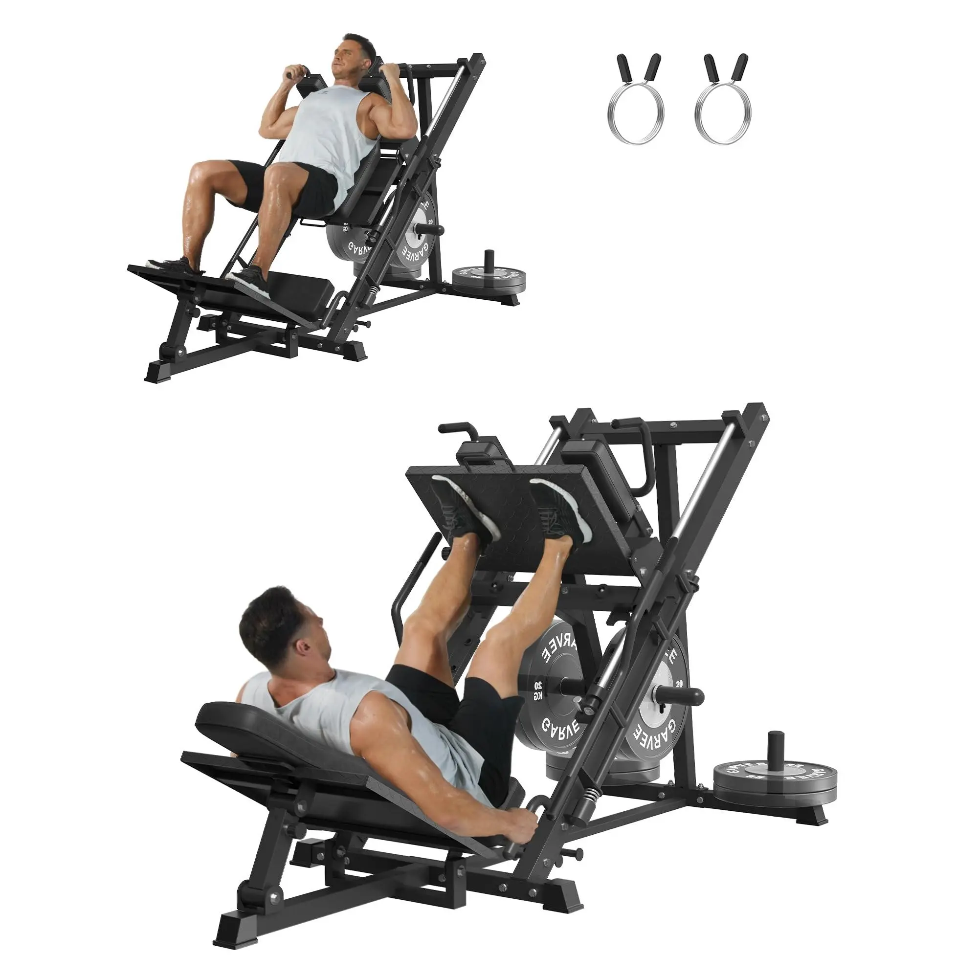 Leg Press & Hack Squat Machine, Linear Bearings, 1400lb Home Gym, 2-in-1 Leg Press and Hack Squat with Smooth Linear Bearings, Heavy‑duty Steel Frame(2 Boxes)