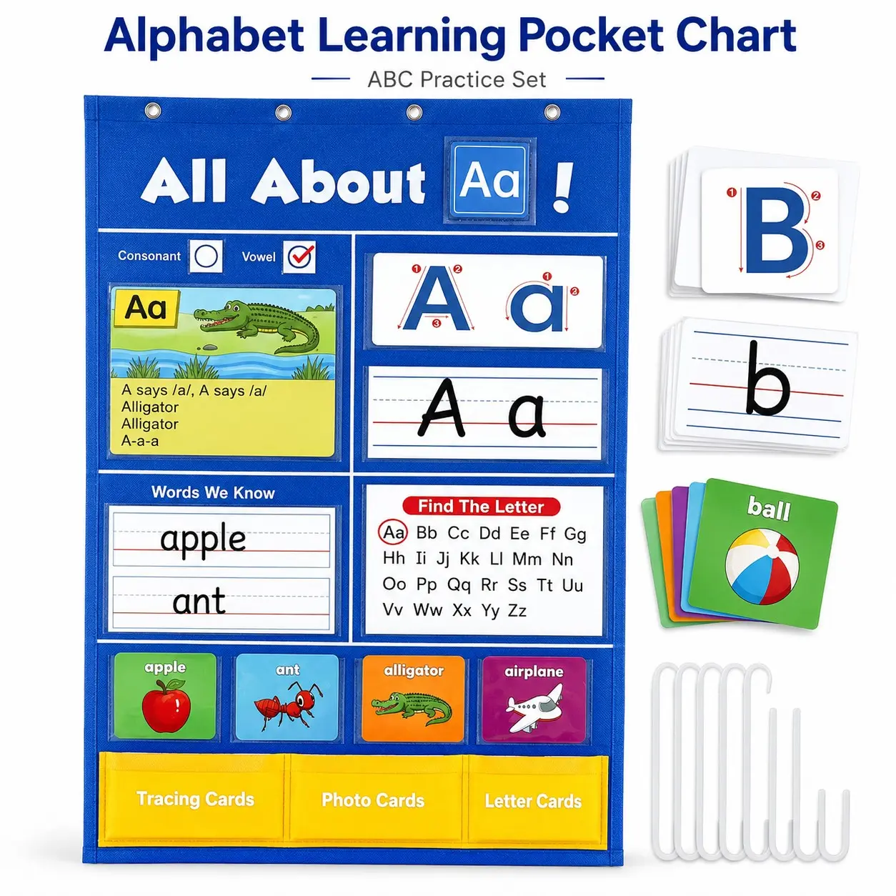 Alphabet Learning Pocket Chart, Preschool Learning Charts ABC Flash Cards Learning Material, Handwriting Practice Letter Tracing, homeschool supplies, Preschool Learning Materials, for Toddlers, Preschool & Homeschool Classroom Must Haves