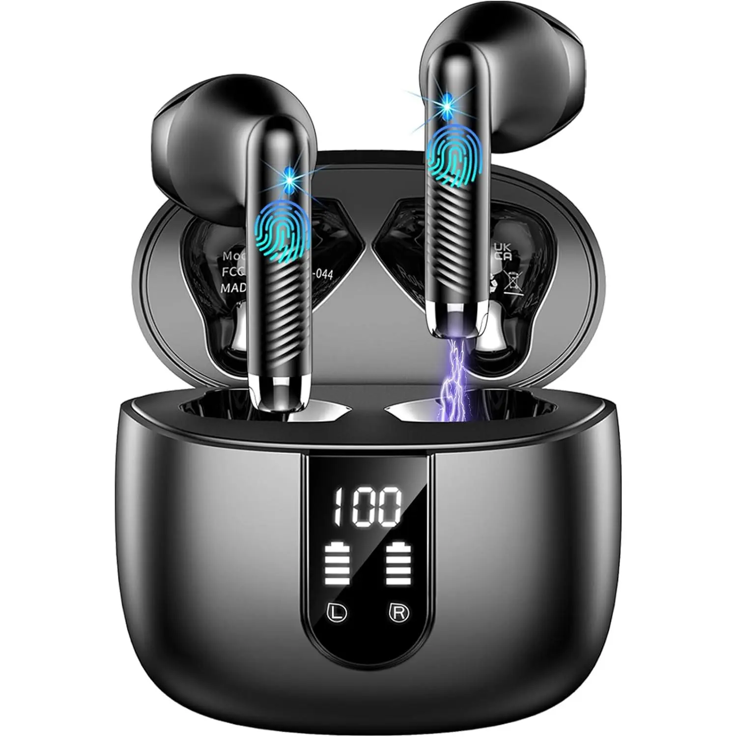 Wireless Earbuds, Bluetooth Headphones Stereo Bass Ear Buds with ENC Noise Cancelling Mics, Earbuds with LED Display Charging Case, IP7 Waterproof Earphones for Android iOS