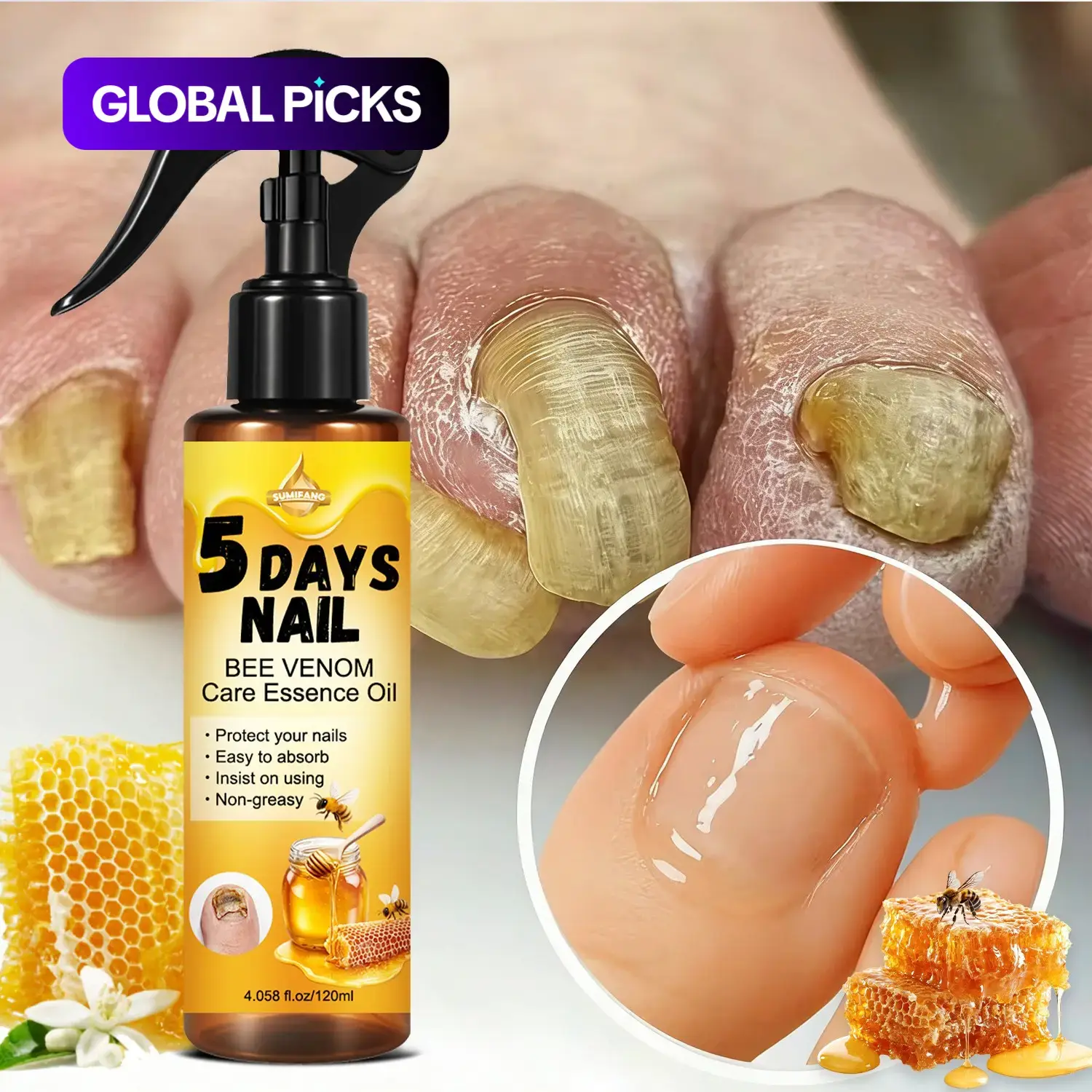 Bee Venom Nail Care Essence Oil 120ML Treatment, Nail Care Product, Bee Venom Formula Protects Nails, Daily Nail Health Protection, 5 Days Nail Care, Refreshing Non-Greasy