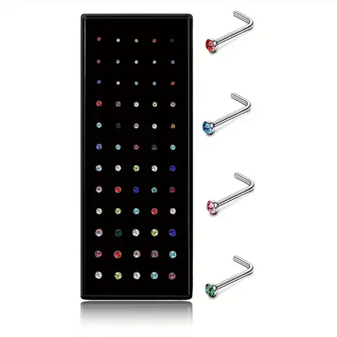 60 Hypoallergenic Nose Studs for Women Men 316L Stainless Steel CZ Nose Piercing Jewelry L Shaped Nose Rings Bone Studs Screw Piercing 20G-22G 1.5mm 2mm 2.5mm 3mm Cubic Zirconia Jewelry Body Piercing Jewelry