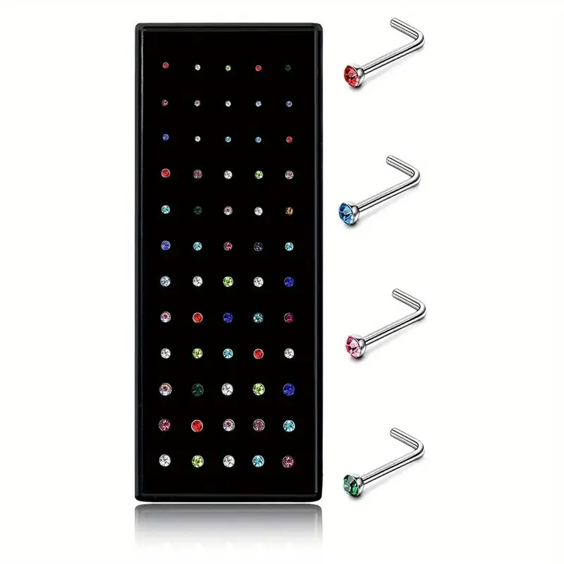 60 Hypoallergenic Nose Studs for Women Men 316L Stainless Steel CZ Nose Piercing Jewelry L Shaped Nose Rings Bone Studs Screw Piercing 20G-22G 1.5mm 2mm 2.5mm 3mm Cubic Zirconia Jewelry Body Piercing Jewelry