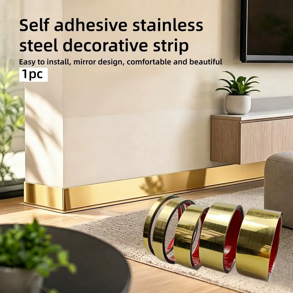 Stainless Steel Mirror Trim Strip, Self-Adhesive Flat Decorative Line, Easy Installation, Ceiling Edge Mirror Living Room Decoration