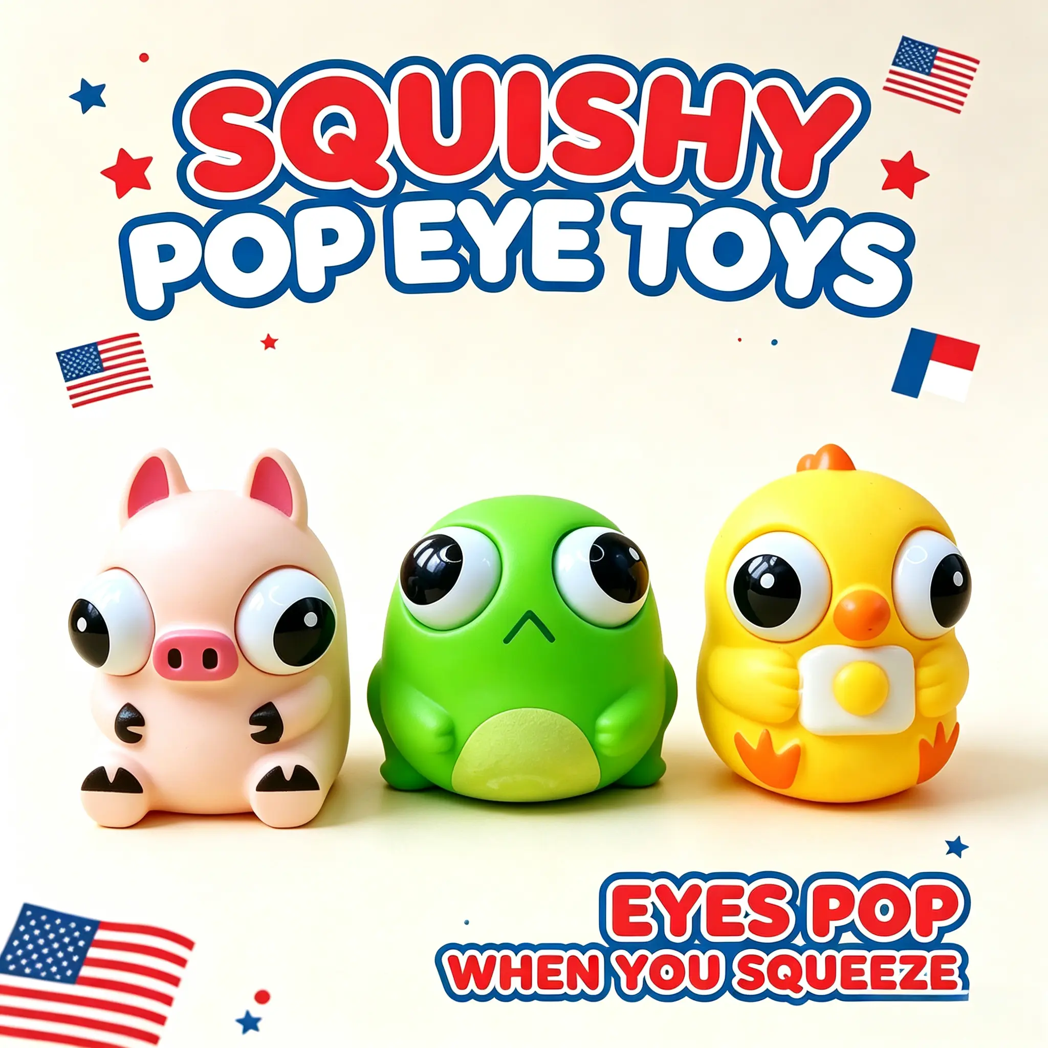 Pop Out Eyes Squishy Animal Squeeze Toy, Cute Cartoon Pig Frog Chicken Fidget Toy, Trendy Cute Pet Decompression Stress Relief Sensory Toy, New Mini Squeeze Doll Anxiety Relief Fidget Gifts for Kids, Boys, Girls & Adults