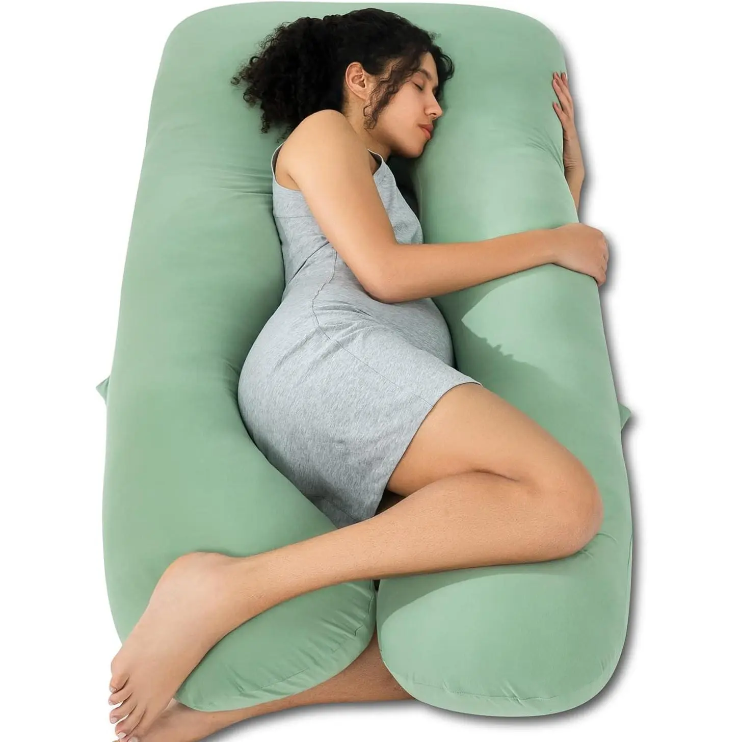 Cooling Pregnancy , U Shaped Full Body    Pregnant Support, Rayon Derived from Bamboo, Buttery Soft, Super Breathable  Hot Sleeper, Green maternity pillows
