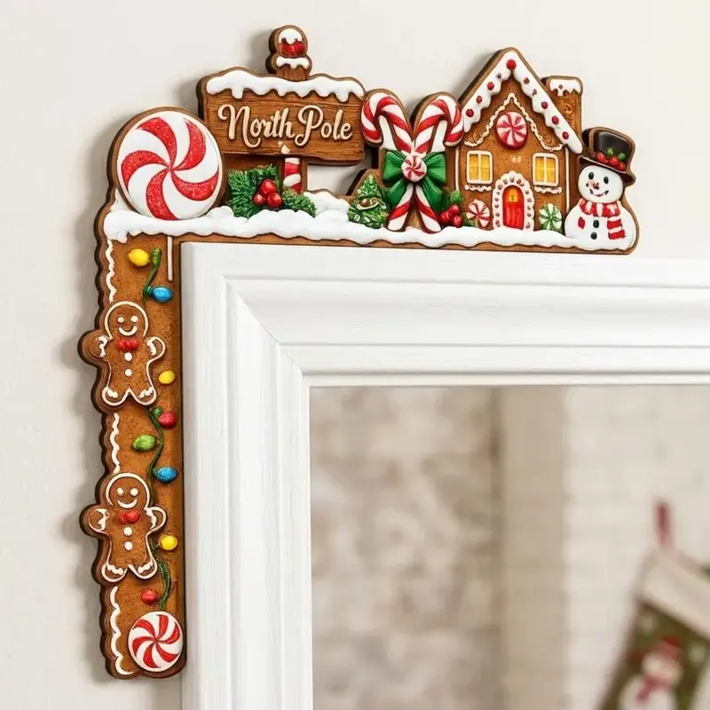 Christmas Corner Door Top Hanging Ornament, Gingerbread House Door Decor, Customizable Holiday Corner Sign, Wooden Christmas Frame Decoration