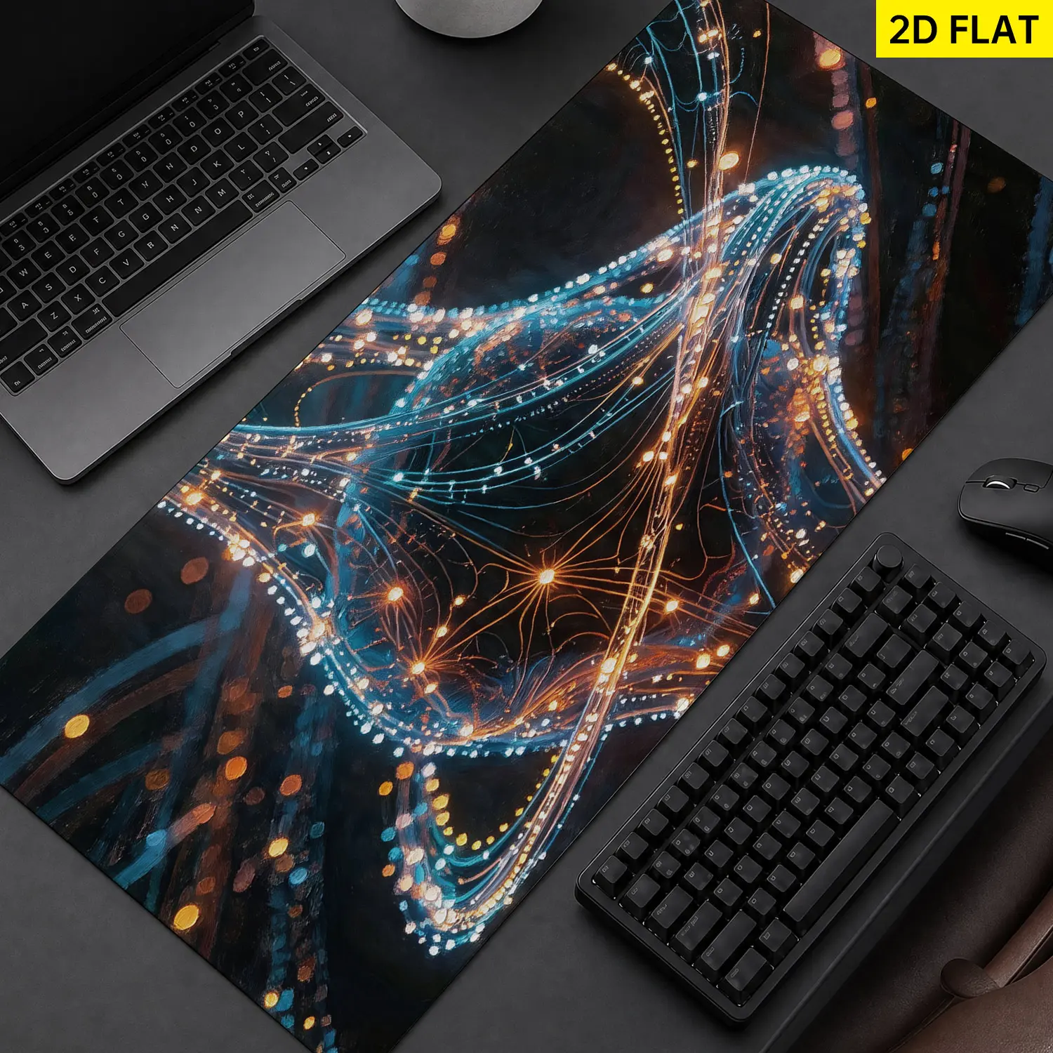 Extra Large Abstract Neural Network Light Trails Mouse Pad,Non Slip Rubber Pad,Desktop Decoration Drotection Pad,Washable,Lock Edge Multi Size,Premium Multipurpose Mousepad For Office,Gaming Desk,Gift for Family and Friends
