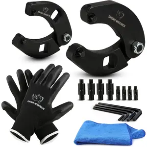 Rhino Gland Nut Wrench - Set of 2 Adjustable Hydraulic Cylinder Pin Spanner Wrench - Heavy Duty Set Includes Gloves, Towel, Secure Pins - For Farm & Construction Equipment Nuts Under 7 Inches