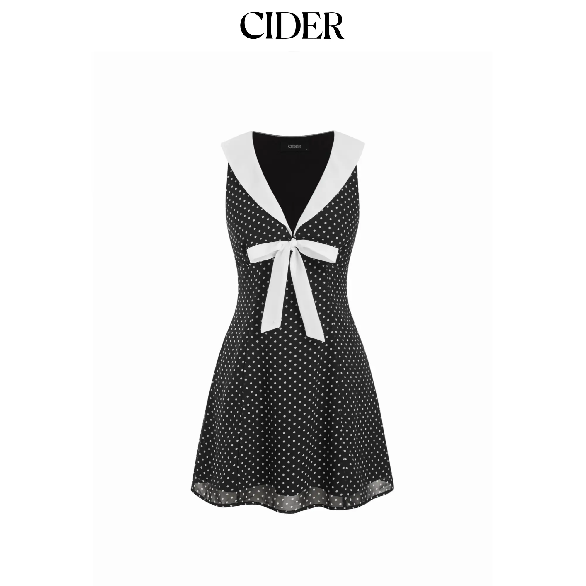 Cider Chiffon Polka Dot Sailor Collar Bowknot A-line Mini Dress SohoChic