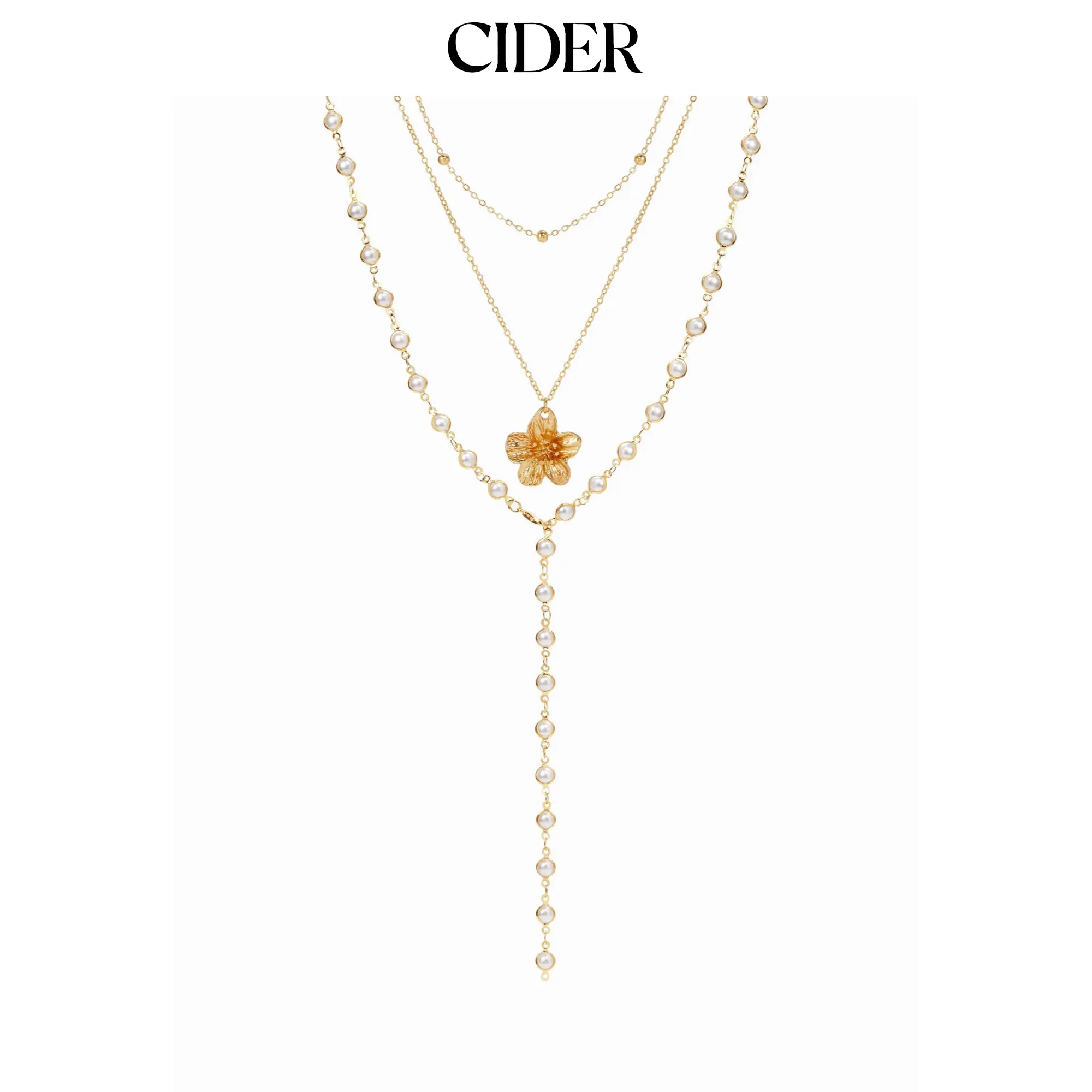 Cider FLOWER & FAUX PEARL LAYERED NECKLACE
