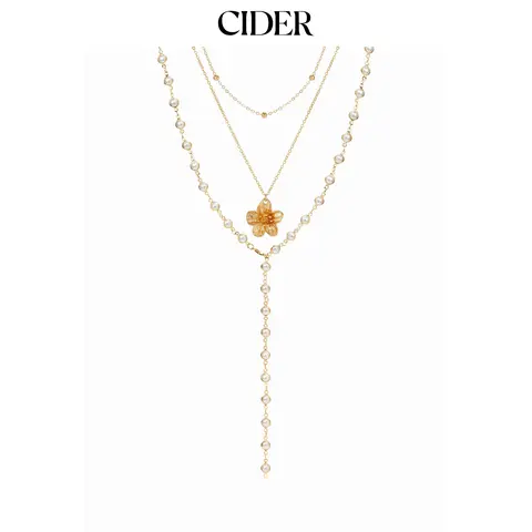 Cider FLOWER & FAUX PEARL LAYERED NECKLACE