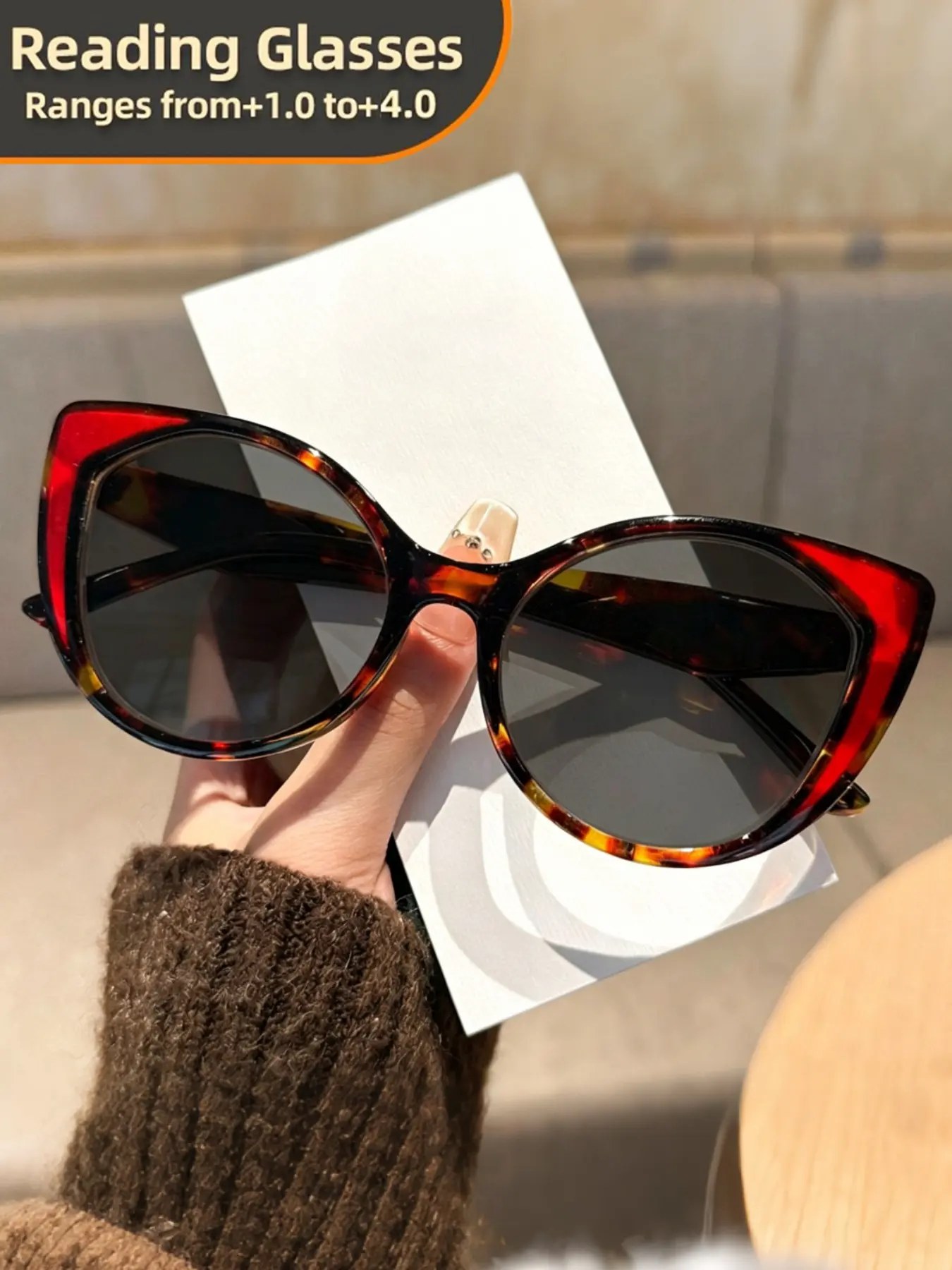 Cat Eye Reading Sunglasses for Women & Men - Fashionable Gray Tea Lens, Elegant Sunglasses Presbyopia Correction with +1.0 to +4.0 Strength